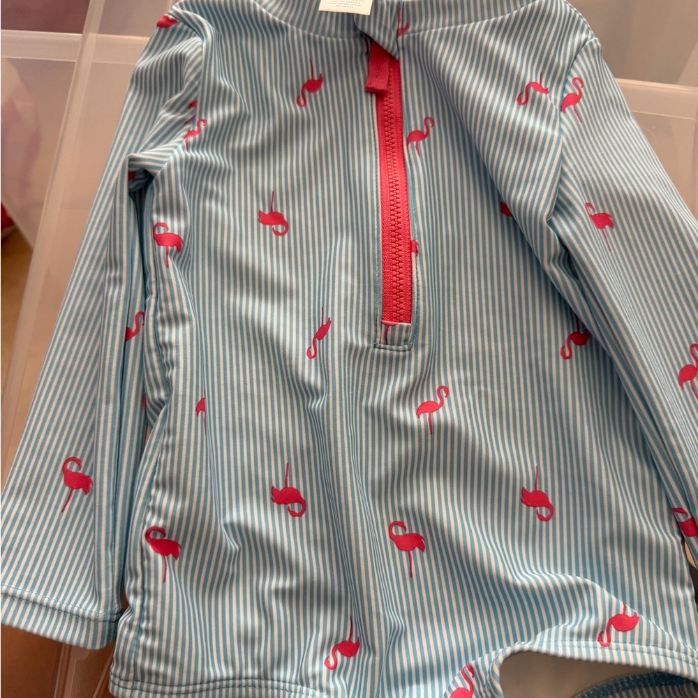 Flamingo Swim rash guard - Blue and Pink - Picture 1 of 6